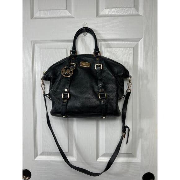 Michael Kors Bedford Black Leather Satchel Gold Hardware - Picture 4 of 12